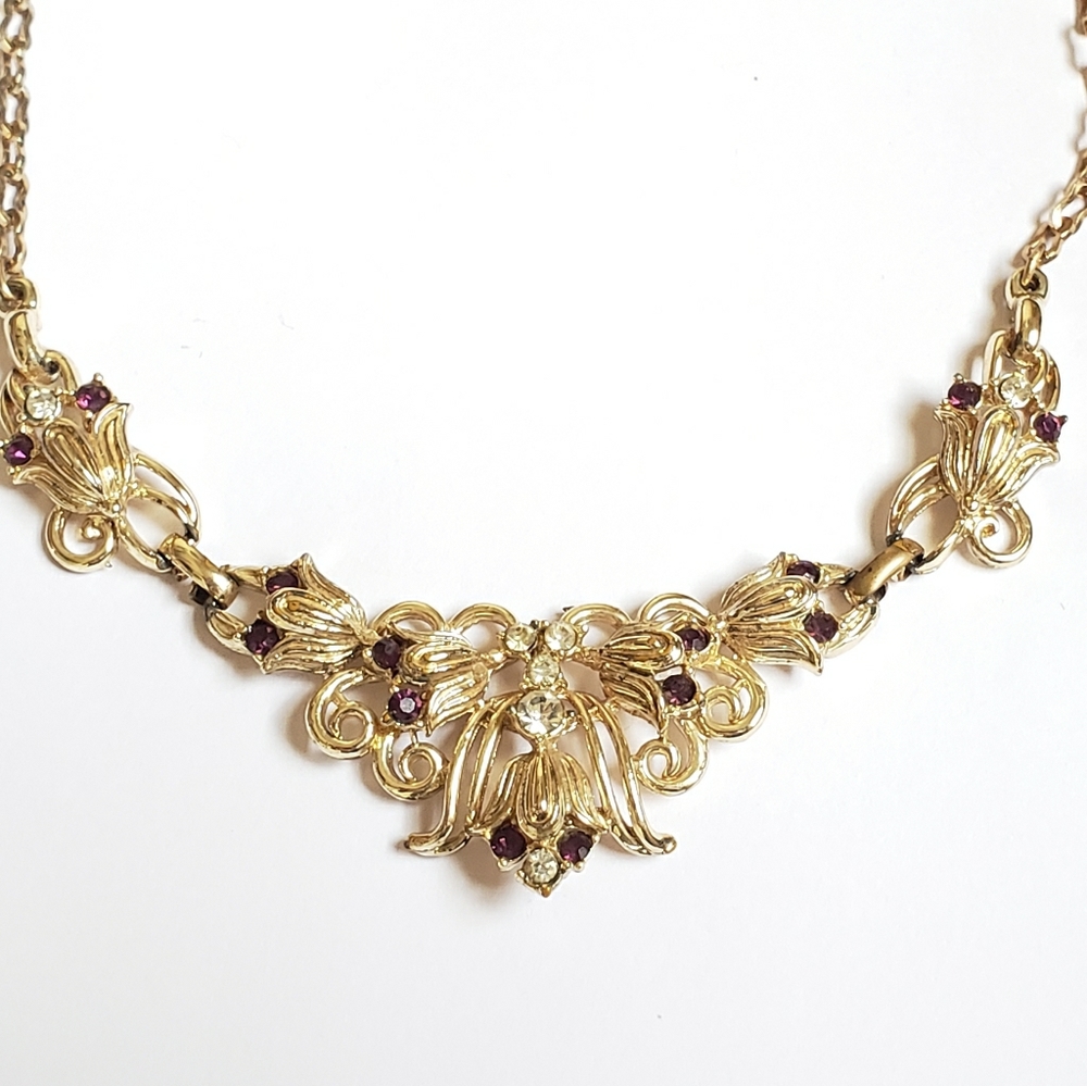 Vintage gold and purple tulip necklace choker